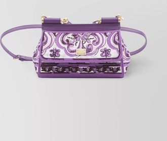 Dolce & Gabbana sicily cotton leather bag with maiolica embroidery