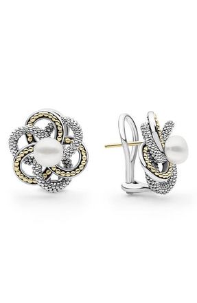Lagos Luna Knot Cultured Pearl Studs in Pearl/Silver at Nordstrom