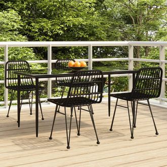 Berkfield Home 5 Piece Garden Dining Set Black Poly Rattan