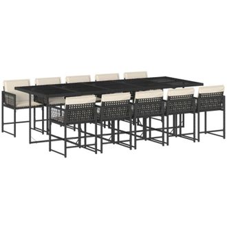 vidaXL Set De Comedor Jard&iacute;n 11 Pzas Con Cojines Rat&aacute;n Sint&eacute;tico Negro Vidaxl
