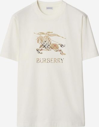 Burberry White Crewneck Logo Print T-Shirt