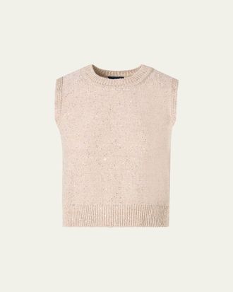 Akris Linen-Cotton Micro Sequin Sleeveless Knit Top
