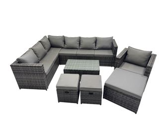 Fimous Outdoor Rattan Garden Furniture Set with 2 Small Stool Dark Grey Mixed