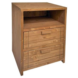 NATYAL Mesita de noche de madera maciza con 2 cajones en tono roble 40cm