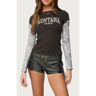 Edikted Montana Camo Layered Long Sleeve Graphic T-Shirt in Mix at Nordstrom, Size X-Small