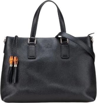 Gucci Pre-owned Handbags, female, Black, Size: ONE SIZE Pre-owned Bamboo Tassel Leather 2way Bag