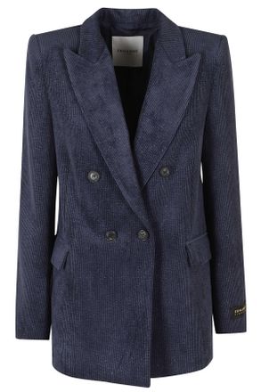 Ermanno Scervino Blue Polished Corduroy Double-Breasted Polyester-Blend Blazer