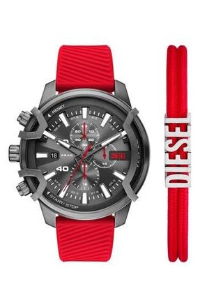 Diesel Griffed Chronograph Silicone Strap Watch, 48mm in Gunmetal at Nordstrom Rack