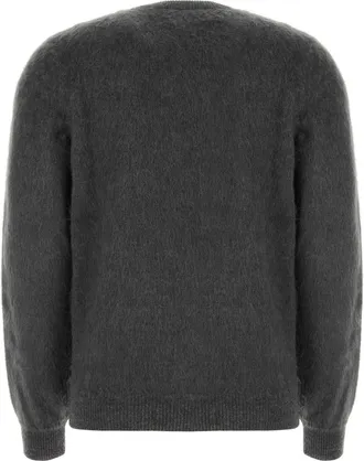 Fendi Mens Argyle-Jacquard Wool Blend Sweater Gray Virgin Mohair