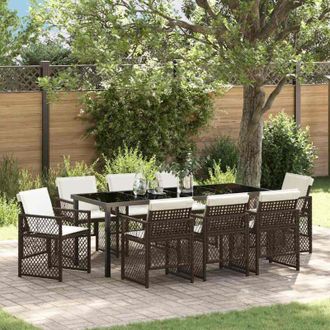 vidaXL Conjunto De Comedor De Jard&iacute;n 9 Pcs Marr&oacute;n Rat&aacute;n Sint&eacute;tico Vidaxl