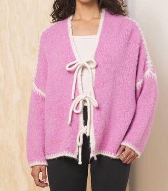 Vintage Havana Tie Front Cardigan In Pink