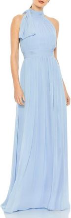 Mac Duggal A Line Chiffon Halter Neck Evening Gown in Powder Blue at Nordstrom, Size 14