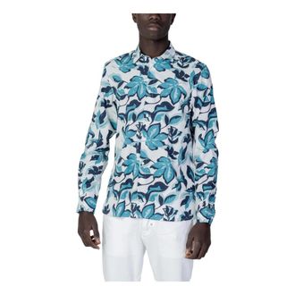 Antony Morato Casual Shirts, male, Blue, 2XL, Floral Long Sleeve Button-Up Shirt