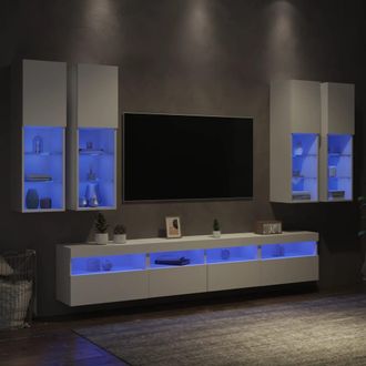 vidaXL Vidaxl - Muebles De Tv De Pared Con Luces Led 7 Piezas Blanco