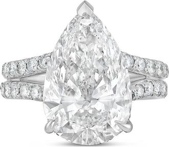 Diana M. Jewels 14kt white gold 4ct lab grown pear diamond Micropav&eacute; Split Shank Ring