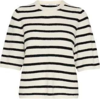 Gestuz Gestreepte Gebreide Tee Ivoor Zwart - Dames - Ronde hals truien - Veelkleurig - S - Wol - Truien & Vesten