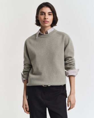 GANT Women Soft Wool Cashmere Blend Crew Neck Sweater (XS) FADED SAGE