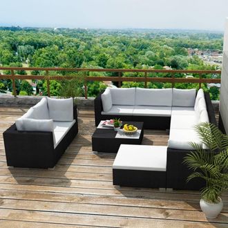 vidaXL Set Muebles De Jard&iacute;n 10 Piezas Y Cojines Rat&aacute;n Sint&eacute;tico Negro Vidaxl