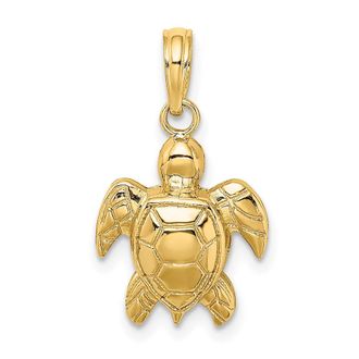 Diamond2Deal 10k Yellow Gold 2-D Textured Sea Turtle Charm Pendant
