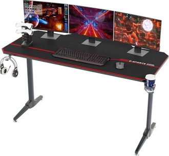 Soges Scrivania Gaming 140 60 cm,Scrivania da Gioco, Grande Scrivania Gaming Desk per Laptop PC,Tavolo Gioco con Tappetino per Mouse,Computer Gamer pro