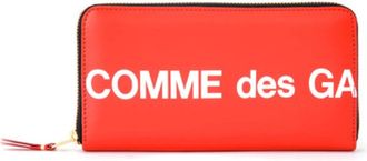 Comme Des Gar&ccedil;ons Accessoires, unisex, Rood, ONE Size, Leer, Wallet Huge Logo zip around