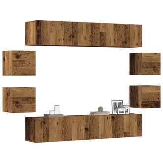 Berkfield Home Wall Mounted TV cabinets 8 pcs Old Wood Engineered Wood in Brown