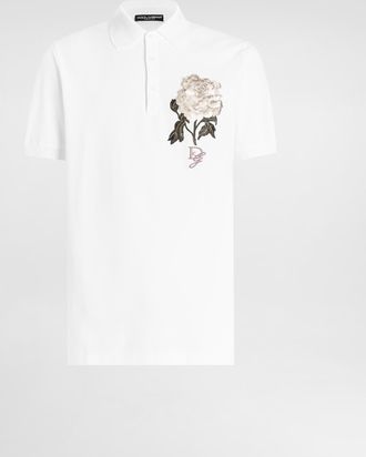 Dolce & Gabbana Cotton Polo-shirt With Floral Patch - Man T-shirts And Polos White 44