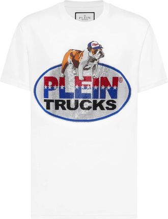 Philipp Plein Round Neck T-Shirt Bulldog Crystal - Heren - T-shirts - Wit - XL - Katoen - Tops