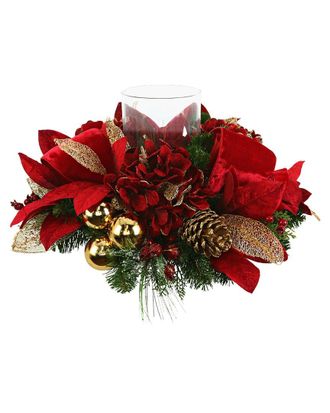 Creative Displays Inc. Magnolia Leaf Christmas Candleholder With Hydrangeas