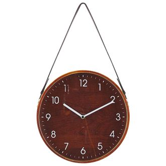 Beliani Beliani - Reloj De Pared Redondo Piel Sint&eacute;tica Marr&oacute;n 26 Cm Estilo Vintage Renens