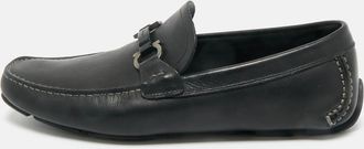 Ferragamo Black Leather Peter Slip On Loafers