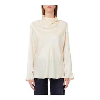 Liu Jo Overhemden, Dames, Beige, S, Satijn, Tunica van satijn met gedrapeerde kraag