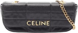 Celine Pre-owned Matelasse Monochrome Lederen Schoudertas - Dames - Vintage Mini Tas - Zwart - ONE Size - Leer - Vintage
