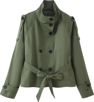 Generic Trench Coats For Women Cropped Elegant Classic Stand Collar Double-Breasted Short Trench Coat High Collar Fall Winter Business Casual Office Coat With