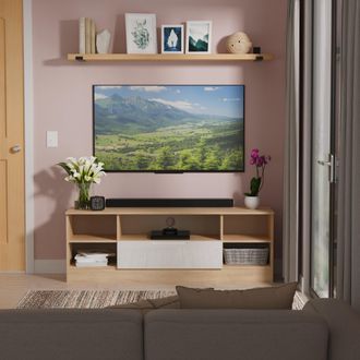 Lewis's Milan Wide 1 Drawer TV & Media Unit in White Gloss & Bardolino Oak - Ready Assembled - Lewiss Home | TJ Hughes
