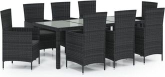 vidaXL Set Comedor De Jard&iacute;n 9 Piezas Y Cojines Rat&aacute;n Sint&eacute;tico Negro Vidaxl