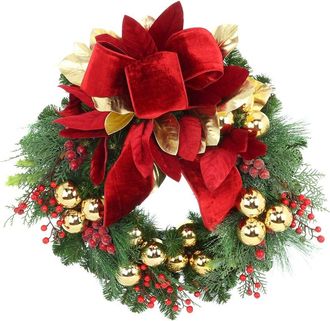 Creative Displays Inc. Handmade 26In Holiday Wreath With Ornaments, Magnolia Leaves & Large Bow