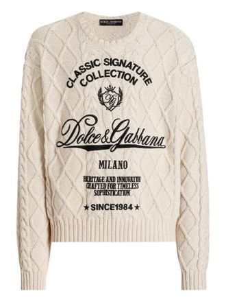 Dolce & Gabbana Beige Cable Knit Logo Sweater
