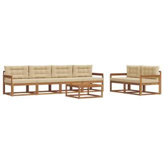 vidaXL Conjunto De Sof&aacute;s De Exterior Con Coj&iacute;n 7 Pcs Natural Y Beige Vidaxl