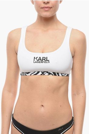 Karl Lagerfeld Plunge Bikini Top With Cut Out and Animal Detail size Xs