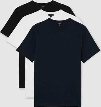 Reiss White & navy & black Bless Pack Cotton Crew-neck Tailored-fit T-shirts-pack, 2XL