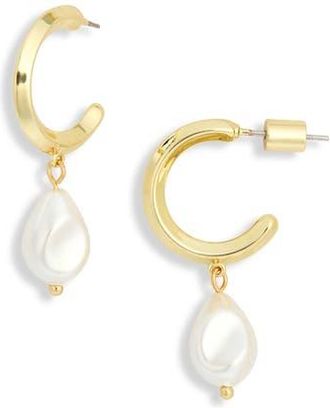 Electric Picks Jones Pearl Drop Huggie Hoop Earrings in Gold at Nordstrom Rack