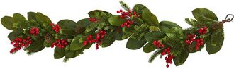 Nearly Natural 5Ft. Magnolia Berry Pine Artificial Garland