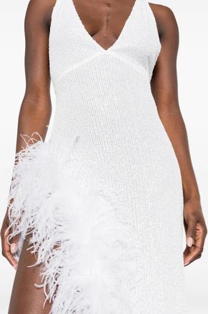 Atu Body Couture feather-trimmed V-neck maxi dress - White