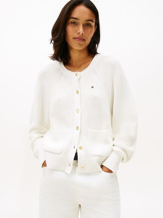 Tommy Hilfiger Womens Gold-Button Relaxed Pocket Cardigan - White - XS