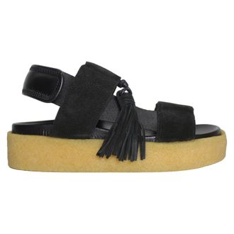 Clarks Crepe SNDL Leather Womens Hook and loop Sandals - Black Combi - Size:UK 4