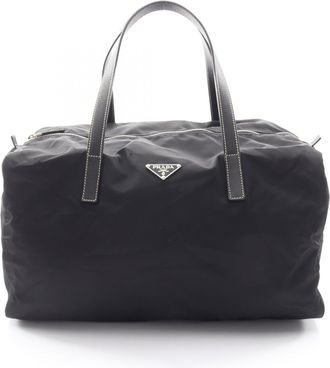 Prada Black Nylon Leather Handbag Tote Bag (Pre-Owned)
