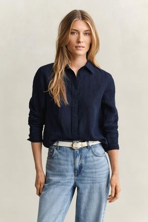 GANT Women Regular Fit Linen Shirt (46) EVENING BLUE