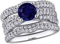 Delmar Set of 3 Sterling Silver Lab Grown Blue Sapphire & White Sapphire Stackable Rings at Nordstrom Rack, Size 5