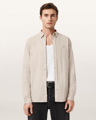 AllSaints Cotton Hawthorne Ramskull Stretch Fit Shirt, Size: XXL